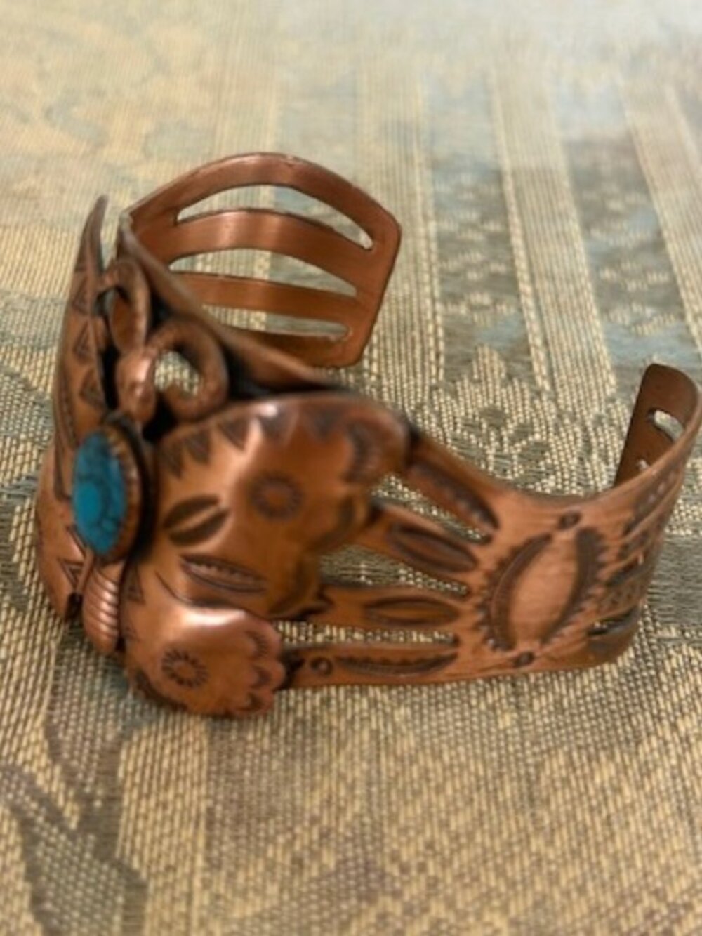 BELL TRADING POST Solid Copper Butterfly Turquoise Cuff BRACELET - Picture 9 of 11